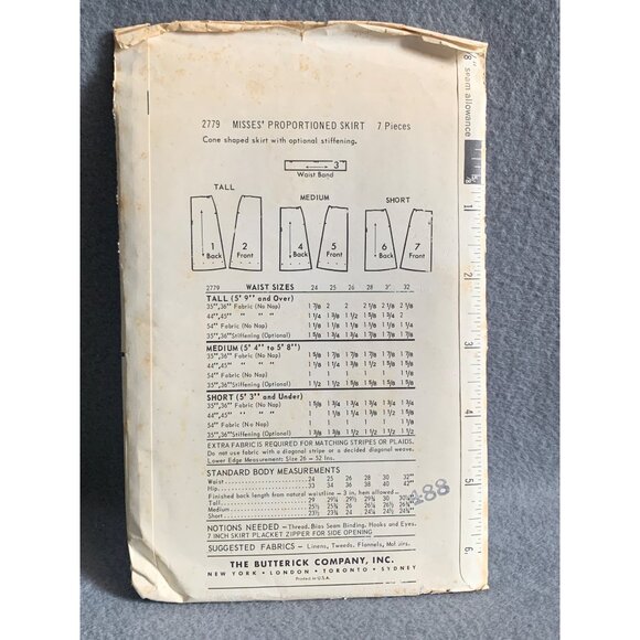 Vintage Butterick 2779 Misses Proportioned Skirt Pattern Waist 24 uncut - Picture 2 of 2